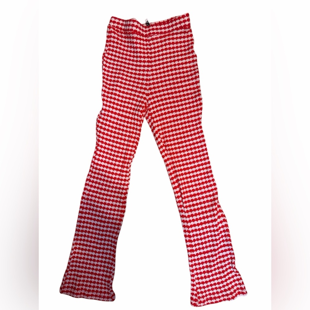 Zara Red and White Gingham Knit Pants